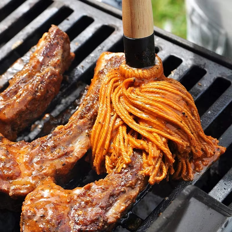 Outdoor Bbq Basting Brushes BBQ Barbecue Grill Greasing Mop Rubber Wood Handle BBQ Baking Dipping Brush on Oil Brush Tool Set
