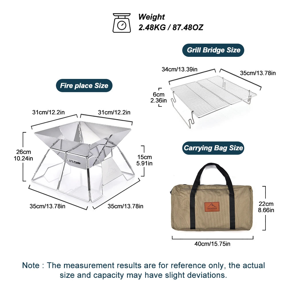 Windproof Wood-Burning Camping Grill Outdoor Stainless Steel Wilderness Survival BBQ Equipment for Tourists