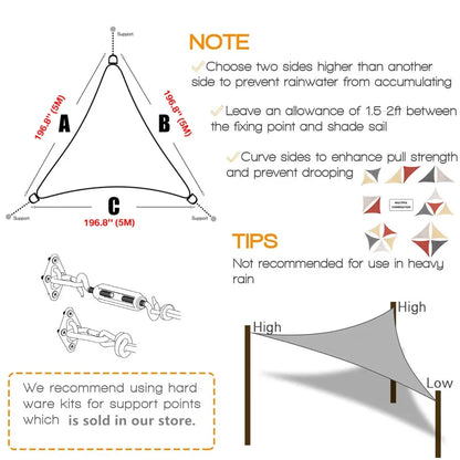 5X5X5/2X2X2M Waterproof Sun Shelter Triangle Sunshade Protection Outdoor Canopy Garden Patio Pool Shade Sail Awning Shade Cloth