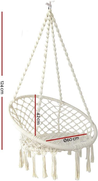 124CM Deluxe Hammock Chair Macrame Cotton Swing Bed, 150Kg Capacity, Outdoor/Indoor Hanging, Handmade Knitted Hanging Chair for Bedroom,Indoor,Outdoor, Balcony, Yard, Porch