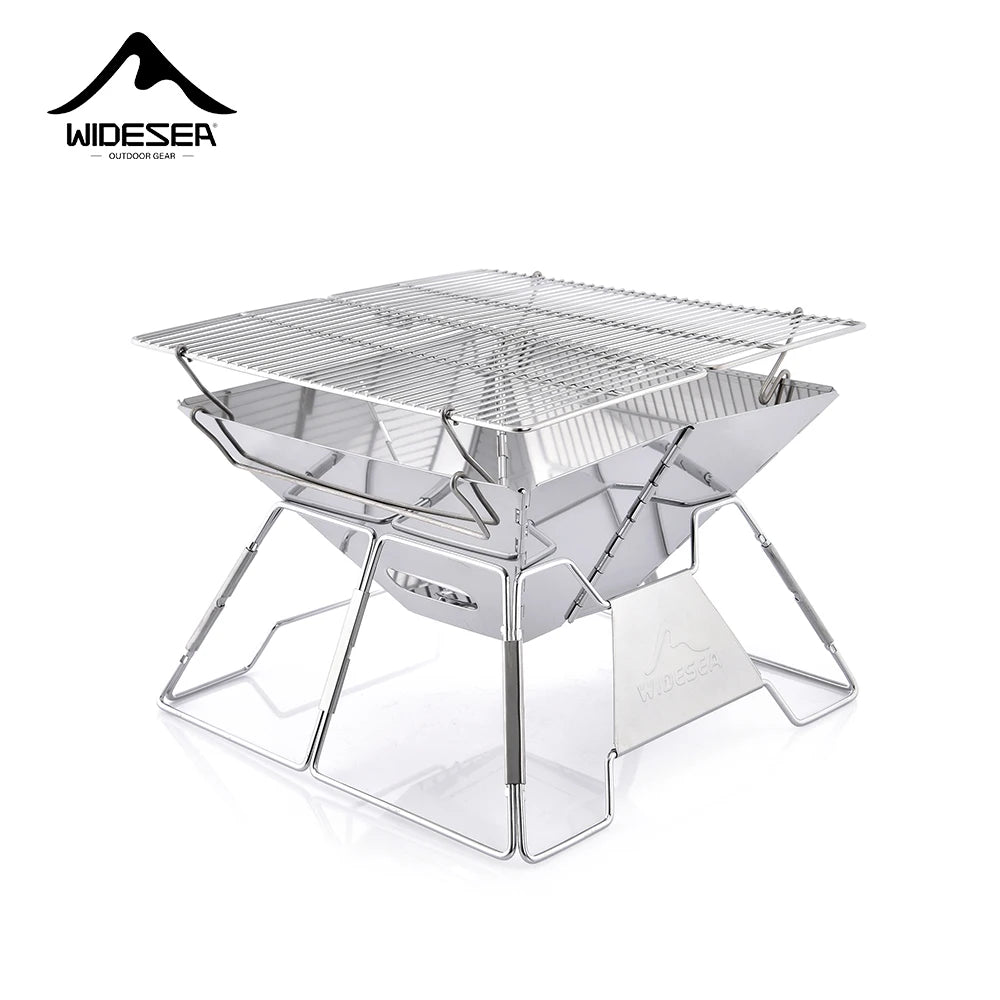 Windproof Wood-Burning Camping Grill Outdoor Stainless Steel Wilderness Survival BBQ Equipment for Tourists