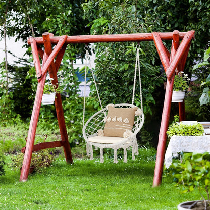 124CM Deluxe Hammock Chair Macrame Cotton Swing Bed, 150Kg Capacity, Outdoor/Indoor Hanging, Handmade Knitted Hanging Chair for Bedroom,Indoor,Outdoor, Balcony, Yard, Porch
