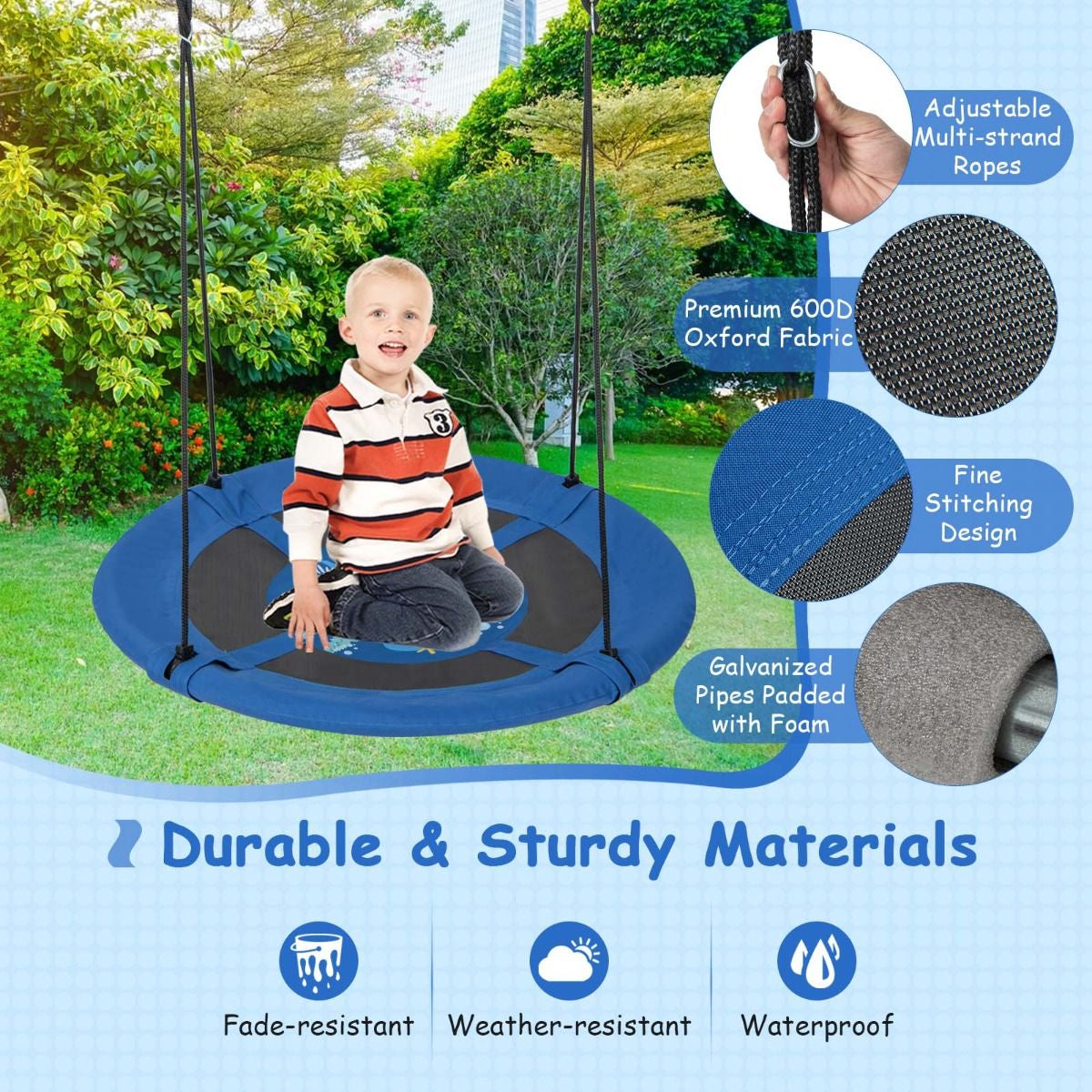 Indoor and Outdoor Flying Swing with Adjustable Hanging Ropes for Kids