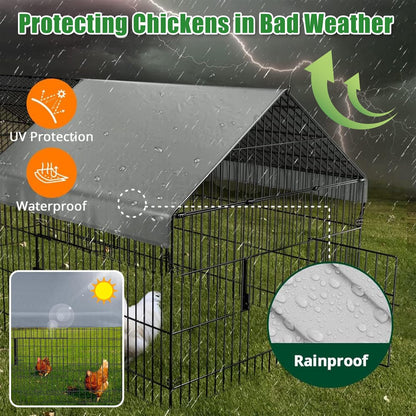Large Metal Chicken Coop, 220X100Cm Chicken Run Cage, Heavy Duty Duck Cages for Yard, Portable Chicken Pens Outdoor with Top, Enclosure Crate Backyard for Small Animals Duck Rabbit Hen