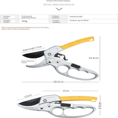 Heavy Garden Pruning Shears with SK-5 Metal Blade Handheld Pruning Shears Secateurs Cutting Tool for Garden Plants Tree Flowers