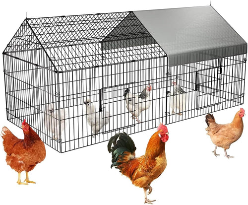 Large Metal Chicken Coop, 220X100Cm Chicken Run Cage, Heavy Duty Duck Cages for Yard, Portable Chicken Pens Outdoor with Top, Enclosure Crate Backyard for Small Animals Duck Rabbit Hen