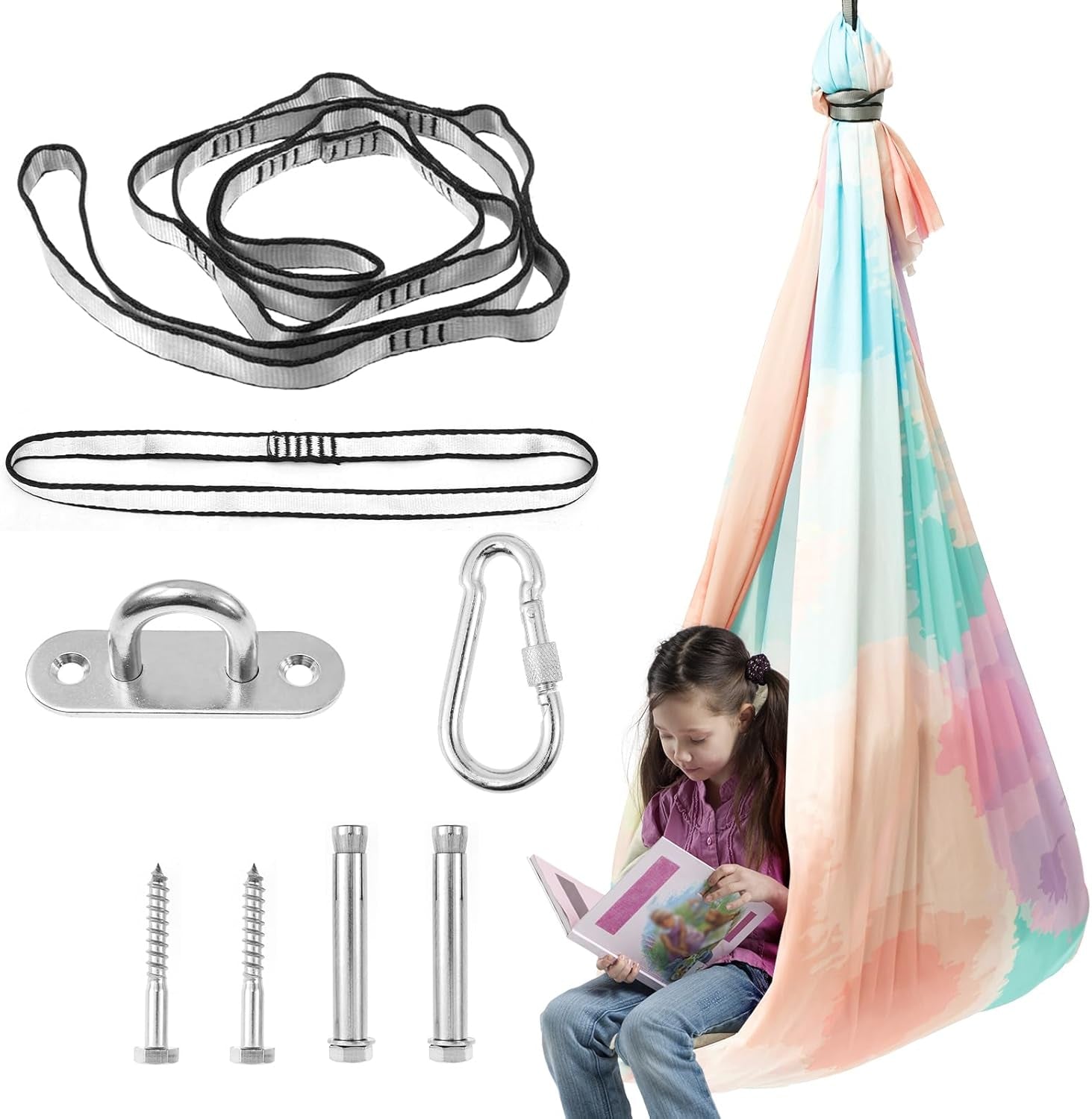 Sensory Swing, Cuddle Swing with 360° Swivel Hanger Kit, Therapy for Child & Adult with Autism ADHD Aspergers Sensory Integration (Colorful Print)