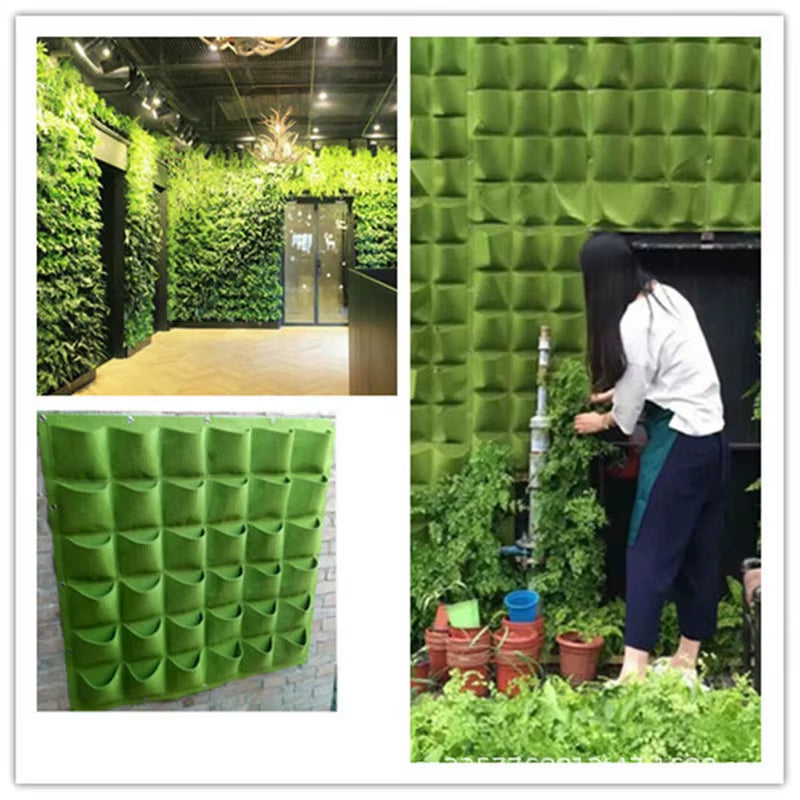 9/18/36/64 Pockets Green Grow Bags Planter Vertical Garden Vegetable Living Garden Bag Seedling Wall Hanging Plant Growing Bags