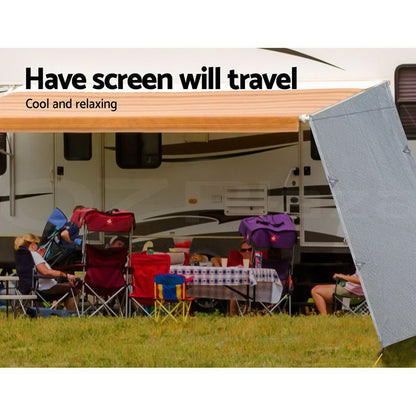 Caravan Privacy Screens Roll Out Awning 1.95 X 2.2M Sun Shade End Wall Side Grey
