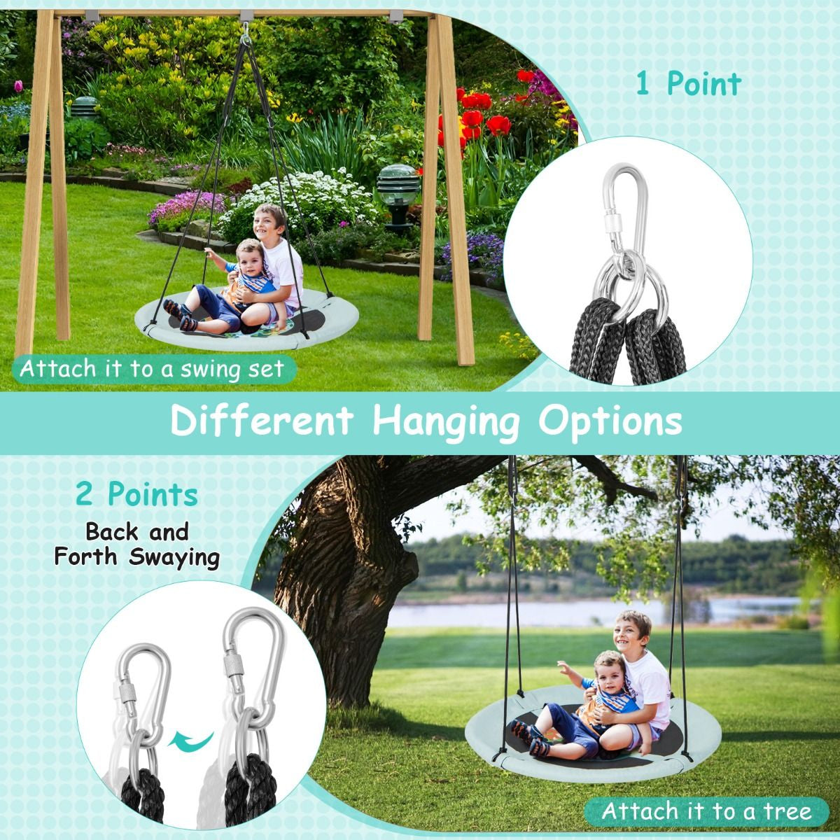Indoor and Outdoor Flying Swing with Adjustable Hanging Ropes for Kids