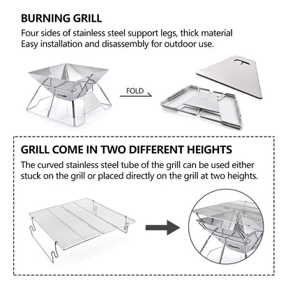 Windproof Wood-Burning Camping Grill Outdoor Stainless Steel Wilderness Survival BBQ Equipment for Tourists