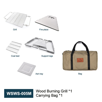 Windproof Wood-Burning Camping Grill Outdoor Stainless Steel Wilderness Survival BBQ Equipment for Tourists