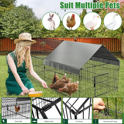 Large Metal Chicken Coop, 220X100Cm Chicken Run Cage, Heavy Duty Duck Cages for Yard, Portable Chicken Pens Outdoor with Top, Enclosure Crate Backyard for Small Animals Duck Rabbit Hen