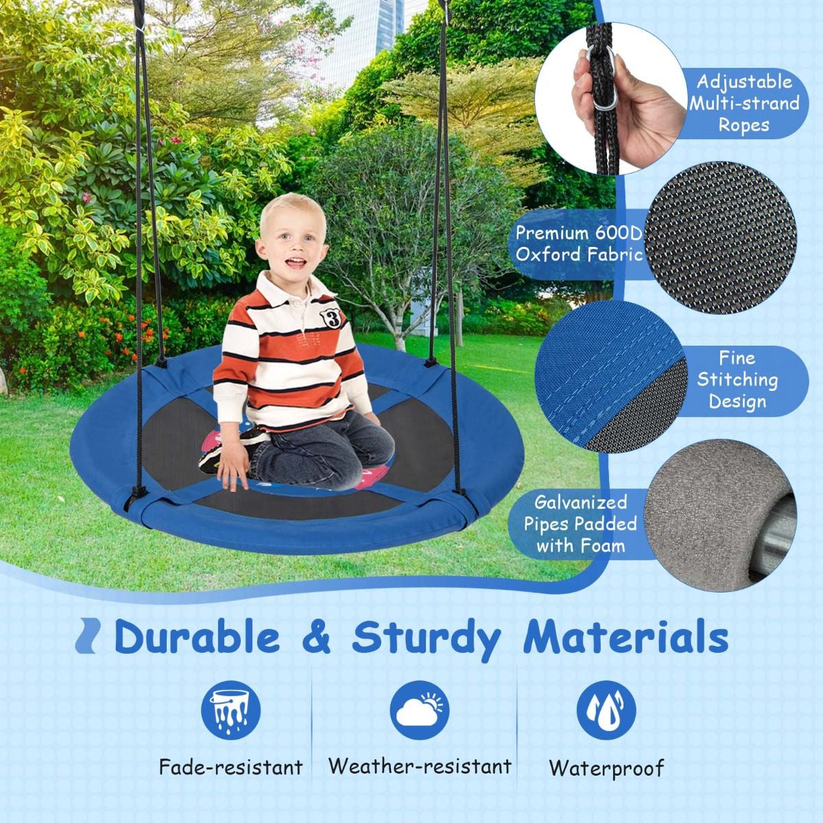 Indoor and Outdoor Flying Swing with Adjustable Hanging Ropes for Kids