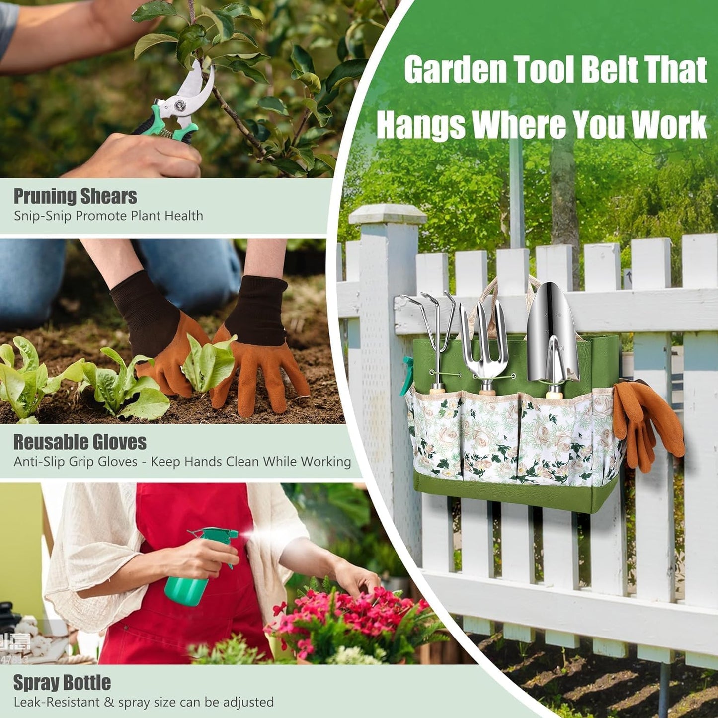 Gardening Tools 10-Piece Heavy Duty Gardening Hand Tools with Fashion and Durable Garden Tools Organizer Handbag,Rust-Proof Garden Tool Set, Ideal Gardening Gifts for Women