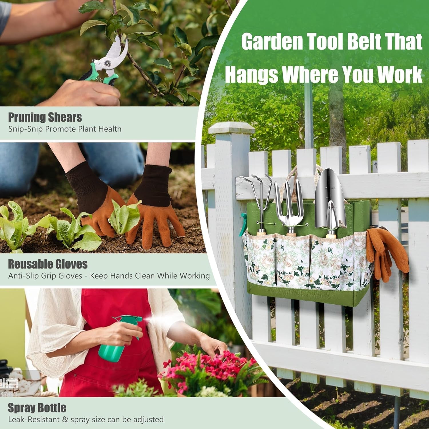 Gardening Tools 10-Piece Heavy Duty Gardening Hand Tools with Fashion and Durable Garden Tools Organizer Handbag,Rust-Proof Garden Tool Set, Ideal Gardening Gifts for Women