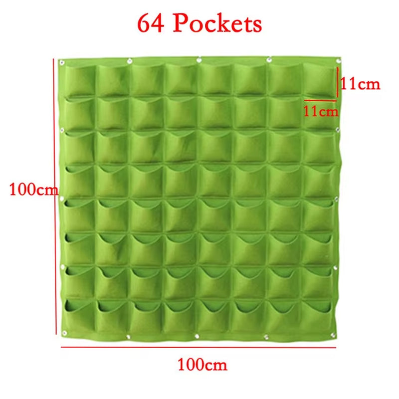 9/18/36/64 Pockets Green Grow Bags Planter Vertical Garden Vegetable Living Garden Bag Seedling Wall Hanging Plant Growing Bags