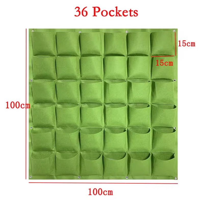 9/18/36/64 Pockets Green Grow Bags Planter Vertical Garden Vegetable Living Garden Bag Seedling Wall Hanging Plant Growing Bags