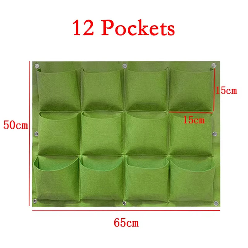 9/18/36/64 Pockets Green Grow Bags Planter Vertical Garden Vegetable Living Garden Bag Seedling Wall Hanging Plant Growing Bags