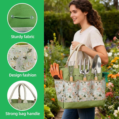 Gardening Tools 10-Piece Heavy Duty Gardening Hand Tools with Fashion and Durable Garden Tools Organizer Handbag,Rust-Proof Garden Tool Set, Ideal Gardening Gifts for Women