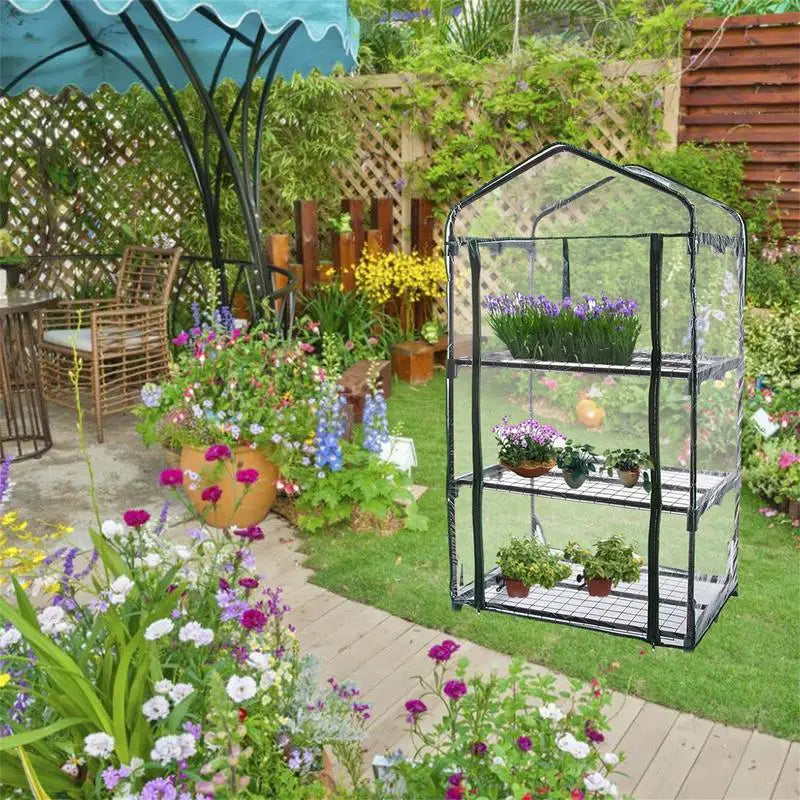 Greenhouse Cover Outdoor Grow Tent Grow Bag Grow House PVC Cover Plastic Garden Green House Gardening Windows (No Iron Shelf)