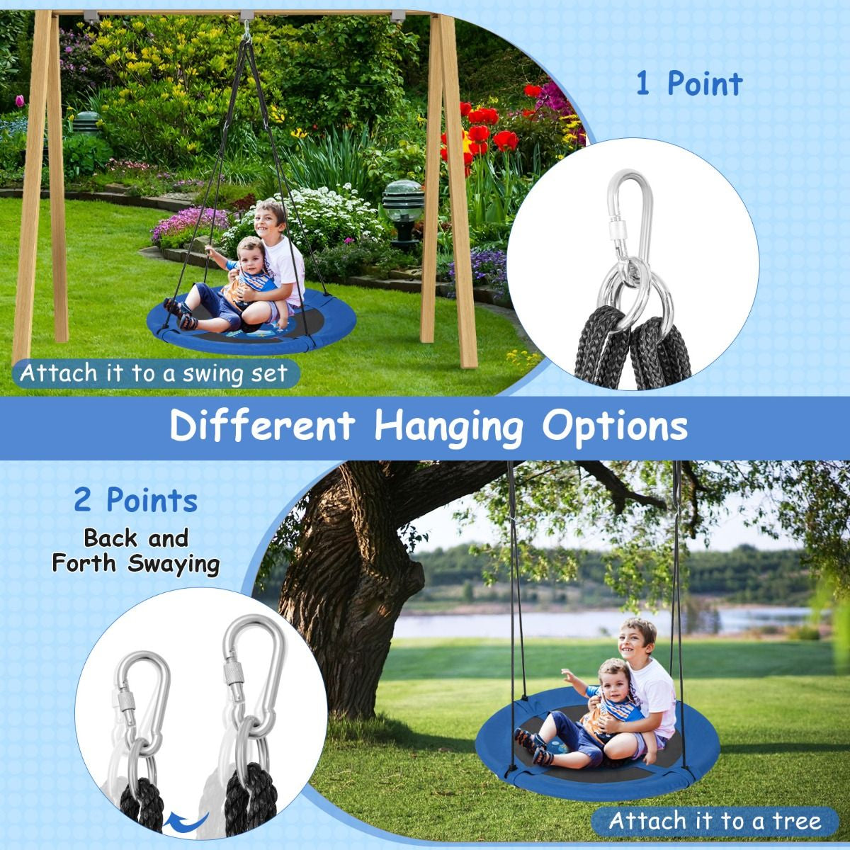 Indoor and Outdoor Flying Swing with Adjustable Hanging Ropes for Kids