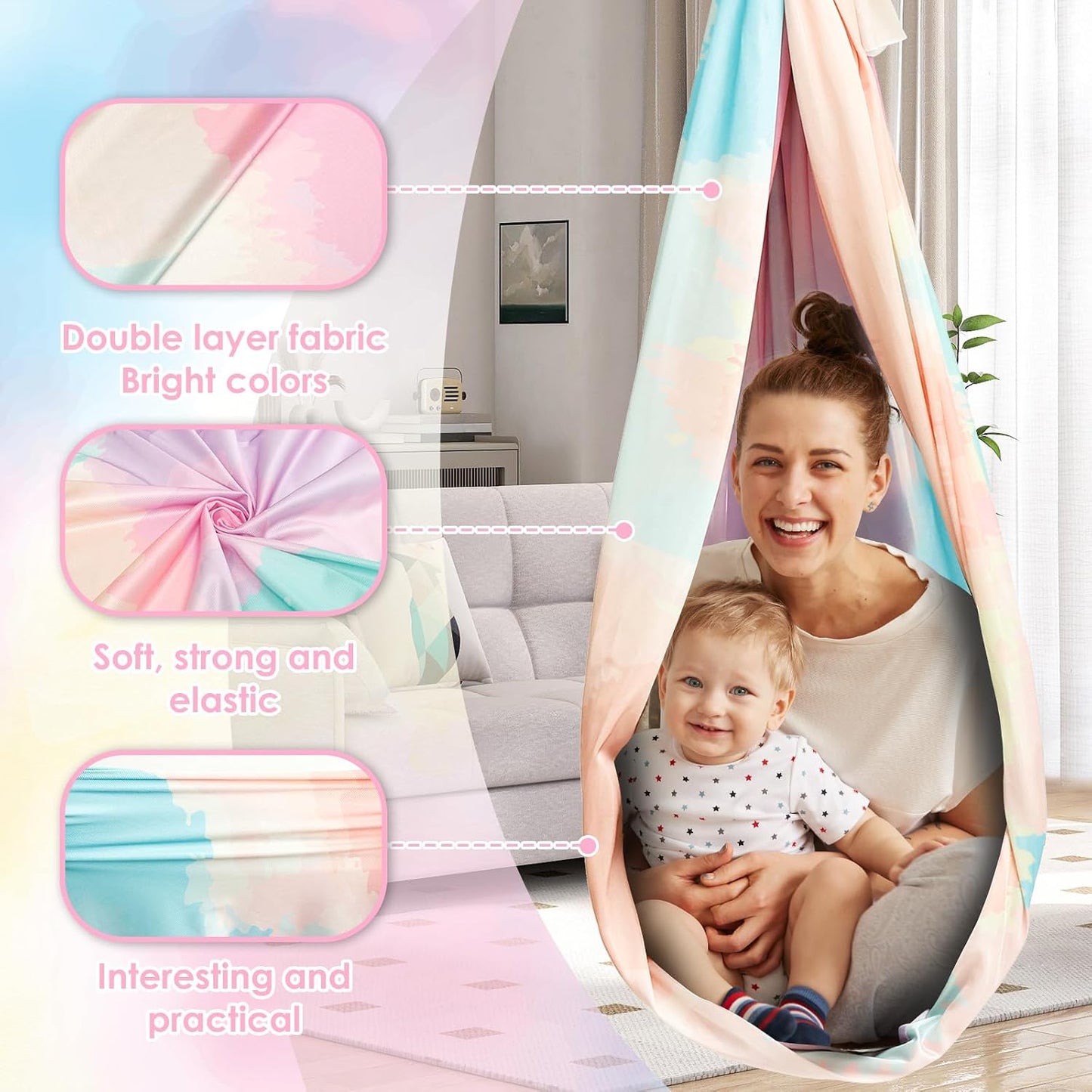 Sensory Swing, Cuddle Swing with 360° Swivel Hanger Kit, Therapy for Child & Adult with Autism ADHD Aspergers Sensory Integration (Colorful Print)