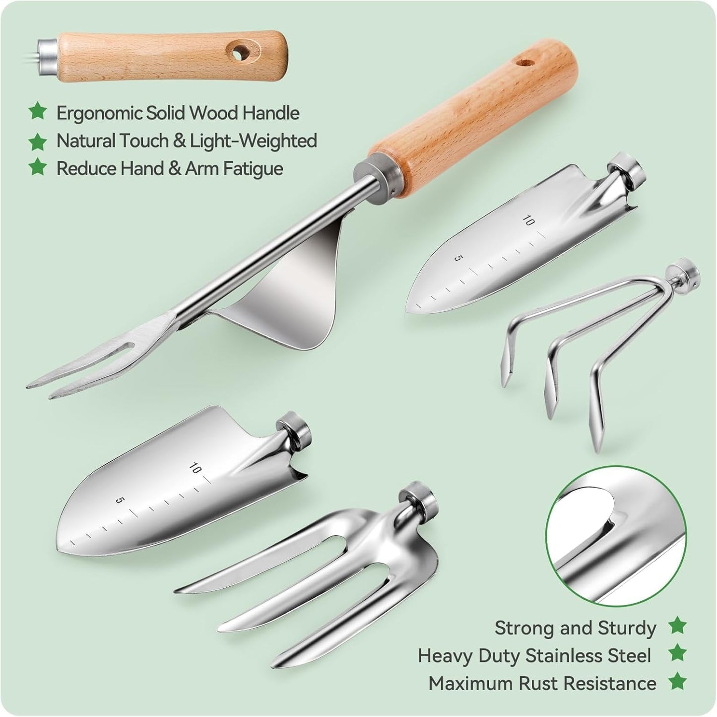 Gardening Tools 10-Piece Heavy Duty Gardening Hand Tools with Fashion and Durable Garden Tools Organizer Handbag,Rust-Proof Garden Tool Set, Ideal Gardening Gifts for Women