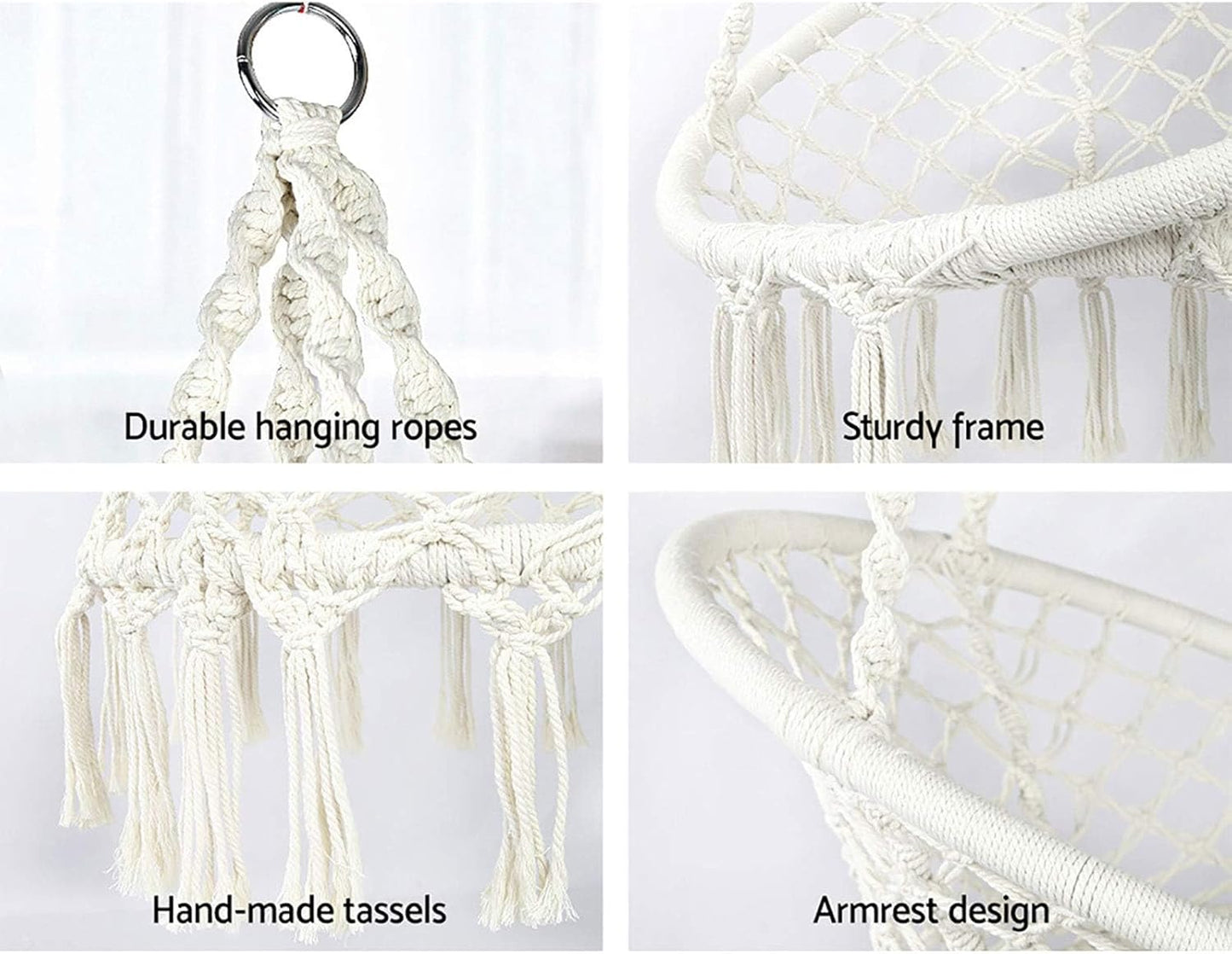 124CM Deluxe Hammock Chair Macrame Cotton Swing Bed, 150Kg Capacity, Outdoor/Indoor Hanging, Handmade Knitted Hanging Chair for Bedroom,Indoor,Outdoor, Balcony, Yard, Porch