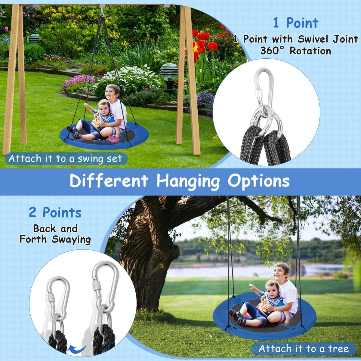Indoor and Outdoor Flying Swing with Adjustable Hanging Ropes for Kids