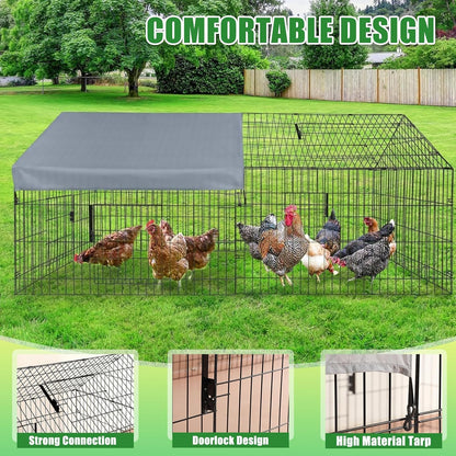 Large Metal Chicken Coop, 220X100Cm Chicken Run Cage, Heavy Duty Duck Cages for Yard, Portable Chicken Pens Outdoor with Top, Enclosure Crate Backyard for Small Animals Duck Rabbit Hen