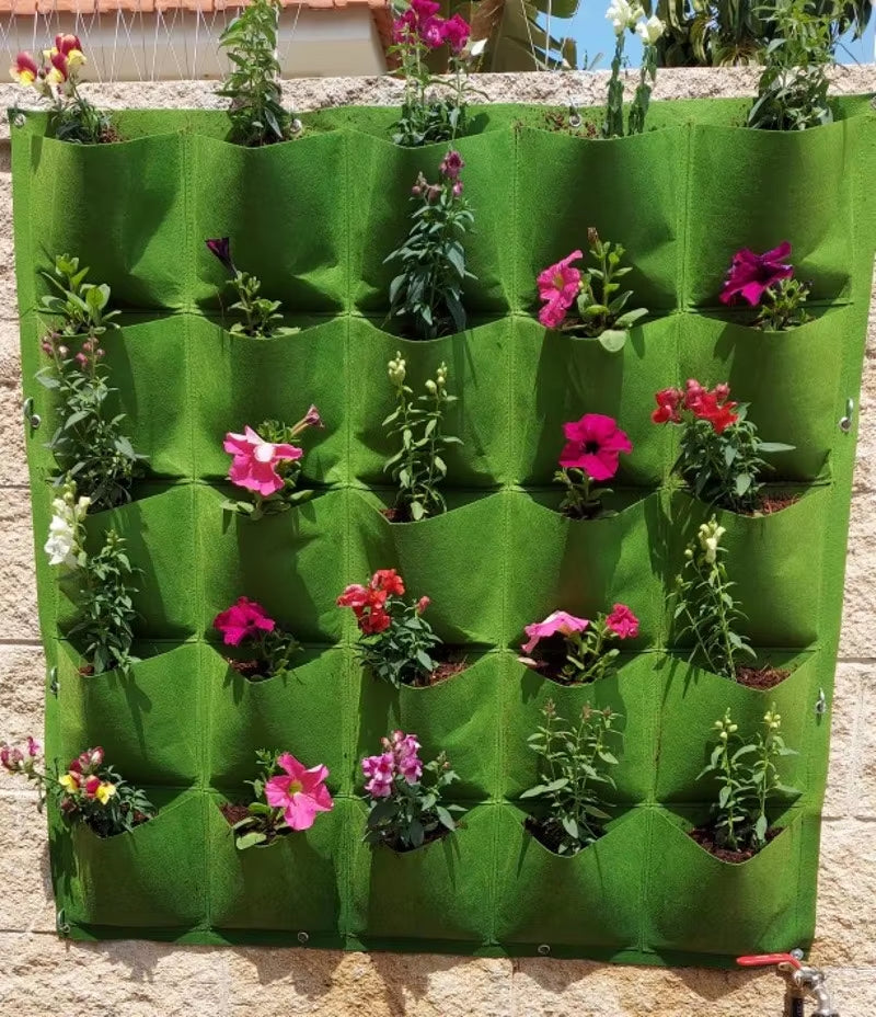 9/18/36/64 Pockets Green Grow Bags Planter Vertical Garden Vegetable Living Garden Bag Seedling Wall Hanging Plant Growing Bags